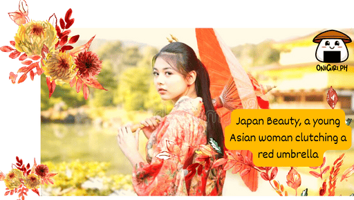 Japan beauty a young asian woman clutching a red umbrella